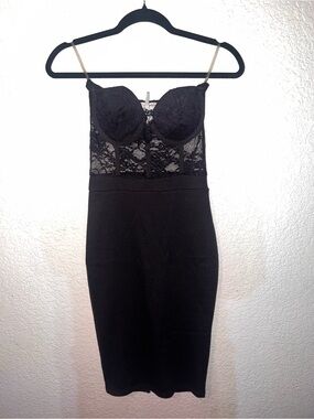 Black Lace Bustier Midi Dress - mid 2000s